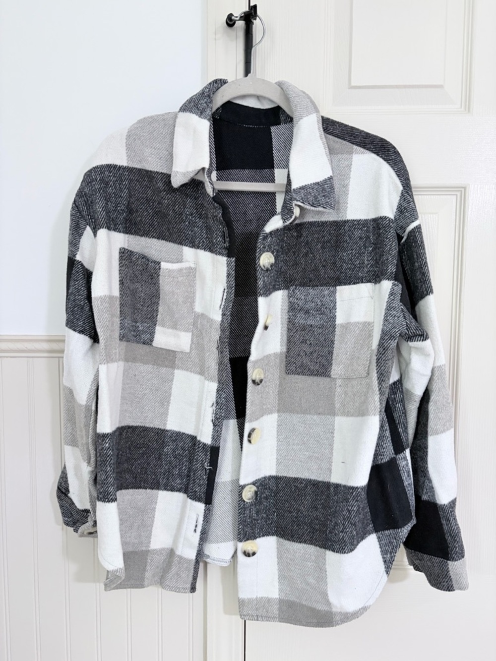 Amazon Black White Gray Plaid Button-Up Shacket